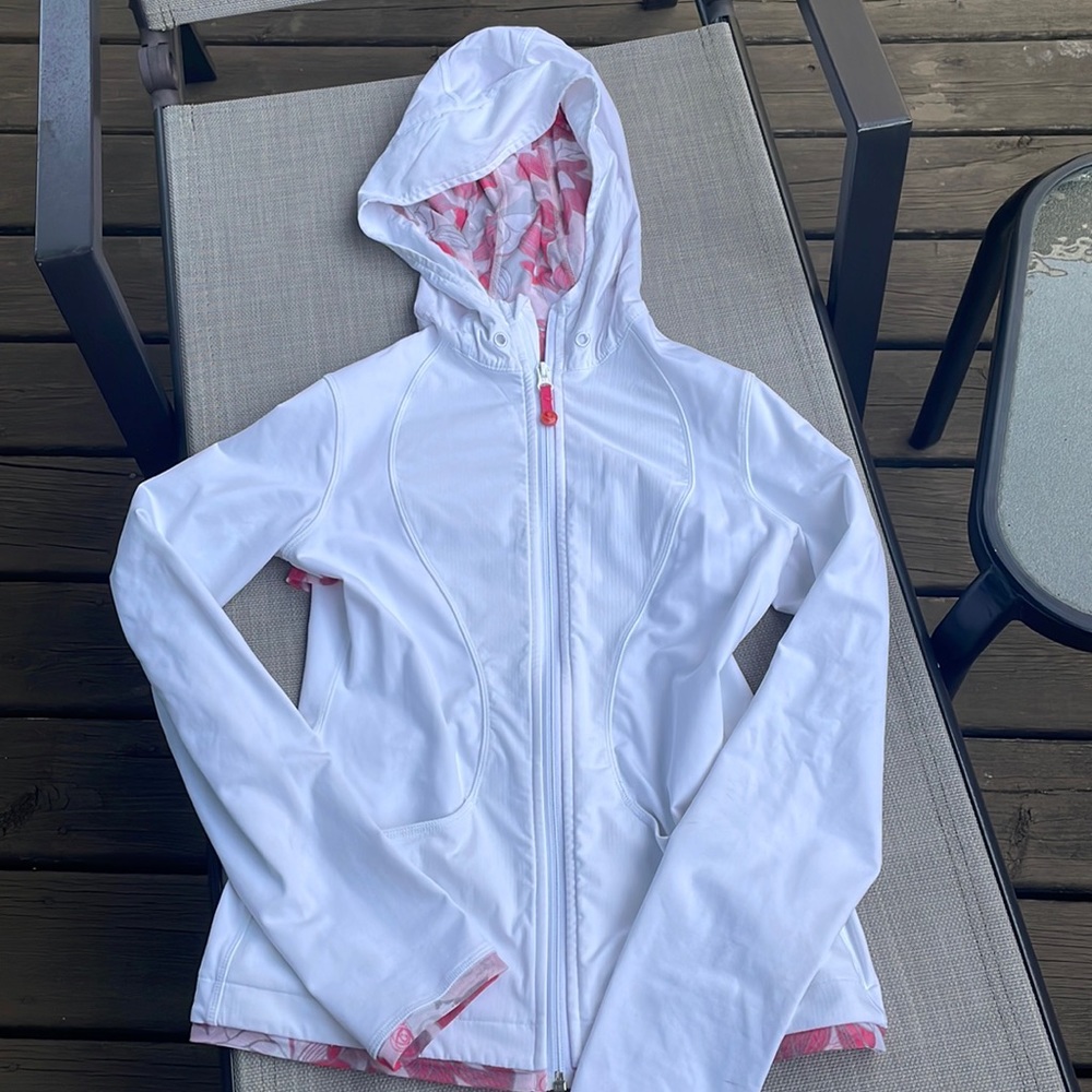 Lululemon Vintage Y2K White Jacket Sweater Hoodie Pink Floral Finish